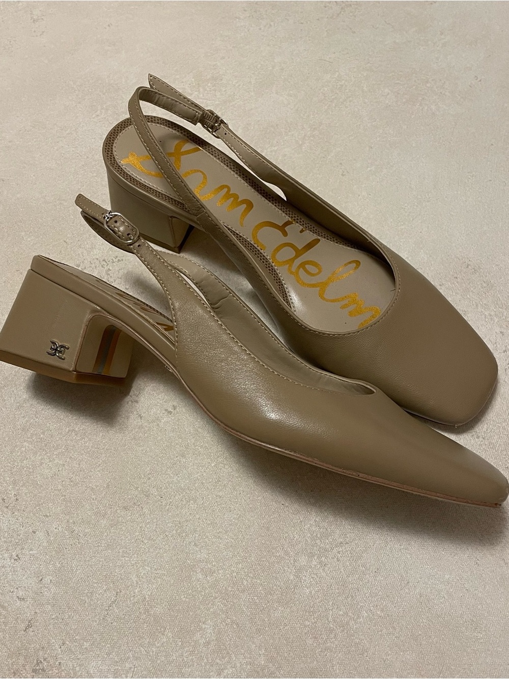 Sam Edelman Taupe Slingback Block Heel Pumps